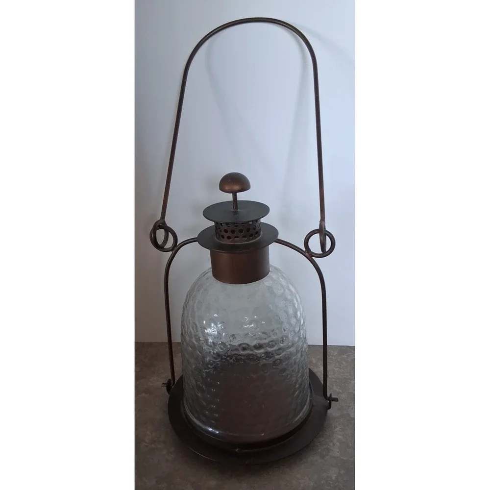 Glass Brass Steel Deck Light Lamp with Candle and Hanger attached to Outside Lmp